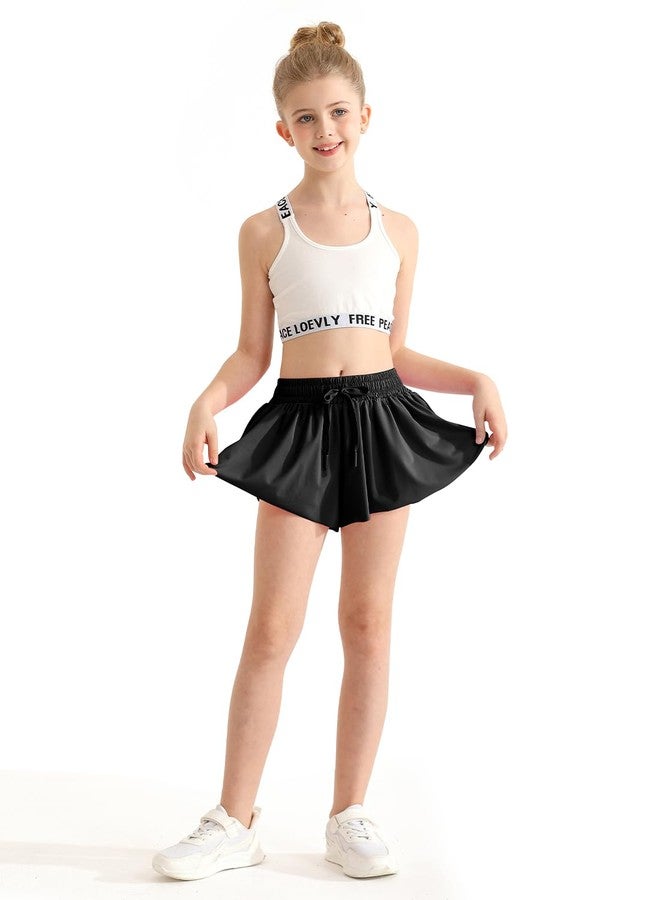 EQSJIU Girls Flowy Shorts, 2 in 1 Preppy Butterfly Elegant Black Shorts with Spandex Liner for Cheer Athletic Gym Kids Casual Clothes 10-11 Years - Image 2